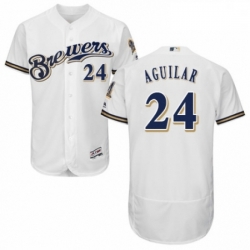 Mens Majestic Milwaukee Brewers 24 Jesus Aguilar White Alternate Flex Base Authentic Collection MLB Jersey 