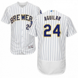 Mens Majestic Milwaukee Brewers 24 Jesus Aguilar White Home Flex Base Authentic Collection MLB Jersey