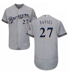 Mens Majestic Milwaukee Brewers 27 Zach Davies Grey Road Flex Base Authentic Collection MLB Jersey