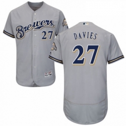 Mens Majestic Milwaukee Brewers 27 Zach Davies Grey Road Flex Base Authentic Collection MLB Jersey