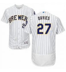 Mens Majestic Milwaukee Brewers 27 Zach Davies White Home Flex Base Authentic Collection MLB Jersey