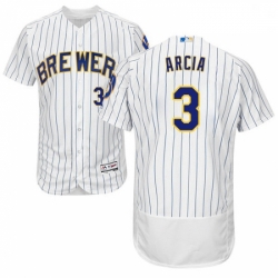Mens Majestic Milwaukee Brewers 3 Orlando Arcia WhiteRoyal Flexbase Authentic Collection MLB Jersey