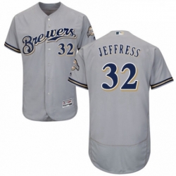 Mens Majestic Milwaukee Brewers 32 Jeremy Jeffress Grey Road Flex Base Authentic Collection MLB Jersey