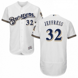 Mens Majestic Milwaukee Brewers 32 Jeremy Jeffress White Alternate Flex Base Authentic Collection MLB Jersey