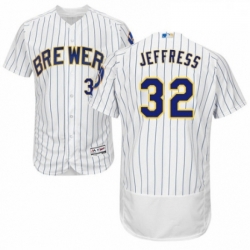 Mens Majestic Milwaukee Brewers 32 Jeremy Jeffress White Home Flex Base Authentic Collection MLB Jersey