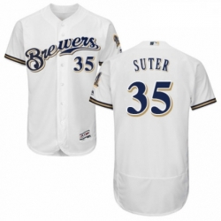 Mens Majestic Milwaukee Brewers 35 Brent Suter Navy Blue Alternate Flex Base Authentic Collection MLB Jersey