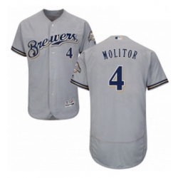 Mens Majestic Milwaukee Brewers 4 Paul Molitor Grey Road Flex Base Authentic Collection MLB Jersey