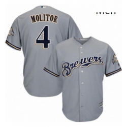 Mens Majestic Milwaukee Brewers 4 Paul Molitor Replica Grey Road Cool Base MLB Jersey