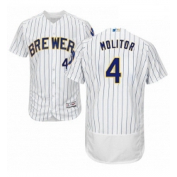 Mens Majestic Milwaukee Brewers 4 Paul Molitor White Home Flex Base Authentic Collection MLB Jersey
