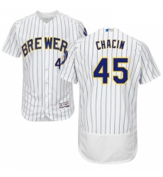 Mens Majestic Milwaukee Brewers 45 Jhoulys Chacin White Alternate Flex Base Authentic Collection MLB Jersey