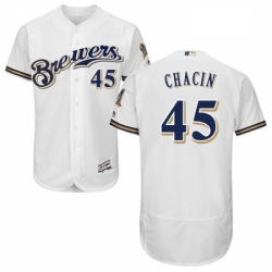 Mens Majestic Milwaukee Brewers 45 Jhoulys Chacin White Home Flex Base Authentic Collection MLB Jersey