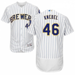 Mens Majestic Milwaukee Brewers 46 Corey Knebel WhiteRoyal Flexbase Authentic Collection MLB Jersey