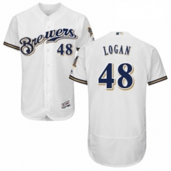 Mens Majestic Milwaukee Brewers 48 Boone Logan Navy Blue Alternate Flex Base Authentic Collection MLB Jersey
