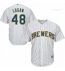 Mens Majestic Milwaukee Brewers 48 Boone Logan Replica White Home Cool Base MLB Jersey 