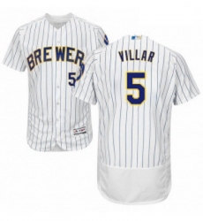 Mens Majestic Milwaukee Brewers 5 Jonathan Villar WhiteRoyal Flexbase Authentic Collection MLB Jersey