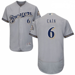 Mens Majestic Milwaukee Brewers 6 Lorenzo Cain Grey Road Flex Base Authentic Collection MLB Jersey