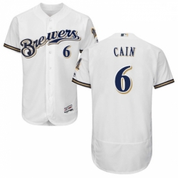 Mens Majestic Milwaukee Brewers 6 Lorenzo Cain White Alternate Flex Base Authentic Collection MLB Jersey