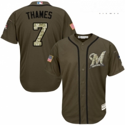 Mens Majestic Milwaukee Brewers 7 Eric Thames Replica Green Salute to Service MLB Jersey