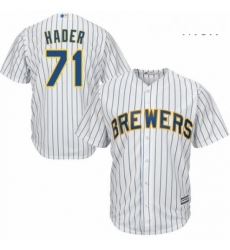 Mens Majestic Milwaukee Brewers 71 Josh Hader Replica White Home Cool Base MLB Jersey 