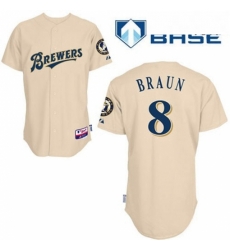 Mens Majestic Milwaukee Brewers 8 Ryan Braun Authentic Cream YOUniform Cool Base MLB Jersey