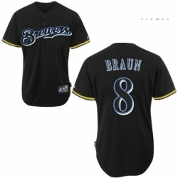 Mens Majestic Milwaukee Brewers 8 Ryan Braun Replica Black Fashion MLB Jersey