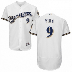 Mens Majestic Milwaukee Brewers 9 Manny Pina Navy Blue Alternate Flex Base Authentic Collection MLB Jersey 