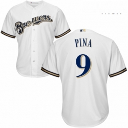 Mens Majestic Milwaukee Brewers 9 Manny Pina Replica Navy Blue Alternate Cool Base MLB Jersey 