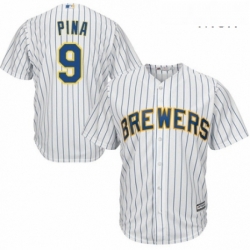 Mens Majestic Milwaukee Brewers 9 Manny Pina Replica White Home Cool Base MLB Jersey 