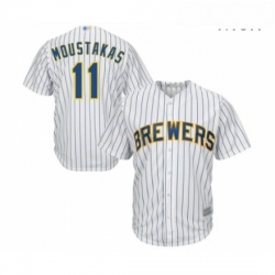 Mens Milwaukee Brewers 11 Mike Moustakas Replica White Home Cool Base Baseball Jersey 