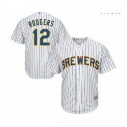 Mens Milwaukee Brewers 12 Aaron Rodgers Replica White Home Cool Base Baseball Jersey 