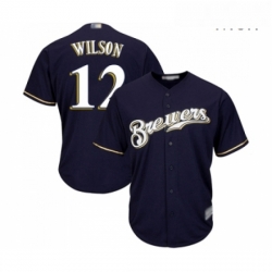 Mens Milwaukee Brewers 12 Alex Wilson Replica Navy Blue Alternate Cool Base Baseball Jersey 