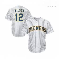 Mens Milwaukee Brewers 12 Alex Wilson Replica White Home Cool Base Baseball Jersey 