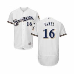 Mens Milwaukee Brewers 16 Ben Gamel White Alternate Flex Base Authentic Collection Baseball Jersey