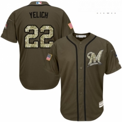 Mens Milwaukee Brewers 22 Christian Yelich Green Salute to Service Stitched MLB Jersey 