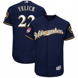 Mens Milwaukee Brewers 22 Christian Yelich Navy 2019 Spring Training Flex Base Stitched MLB Jersey