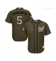 Mens Milwaukee Brewers 5 Cory Spangenberg Authentic Green Salute to Service Baseball Jersey 