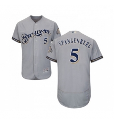 Mens Milwaukee Brewers 5 Cory Spangenberg Grey Road Flex Base Authentic Collection Baseball Jersey