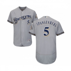 Mens Milwaukee Brewers 5 Cory Spangenberg Grey Road Flex Base Authentic Collection Baseball Jersey