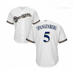 Mens Milwaukee Brewers 5 Cory Spangenberg Replica White Alternate Cool Base Baseball Jersey 