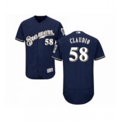 Mens Milwaukee Brewers 58 Alex Claudio Navy Blue Alternate Flex Base Authentic Collection Baseball Jersey