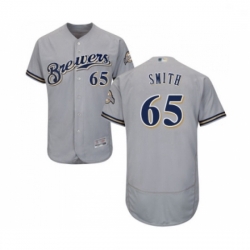 Mens Milwaukee Brewers 65 Burch Smith Grey Road Flex Base Authentic Collection Baseball Jersey