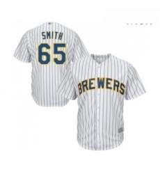 Mens Milwaukee Brewers 65 Burch Smith Replica White Home Cool Base Baseball Jersey 
