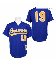 Mens Mitchell and Ness 1991 Milwaukee Brewers 19 Robin Yount Authentic Blue Throwback MLB Jersey