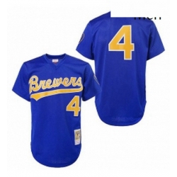 Mens Mitchell and Ness 1991 Milwaukee Brewers 4 Paul Molitor Authentic Blue Throwback MLB Jersey