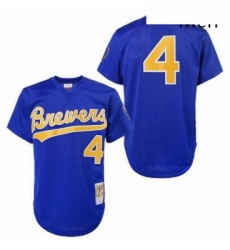 Mens Mitchell and Ness 1991 Milwaukee Brewers 4 Paul Molitor Replica Blue Throwback MLB Jersey