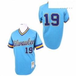 Mens Mitchell and Ness Milwaukee Brewers 19 Robin Yount Replica Blue Throwback MLB Jersey