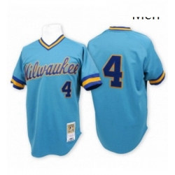 Mens Mitchell and Ness Milwaukee Brewers 4 Paul Molitor Authentic Blue Throwback MLB Jersey
