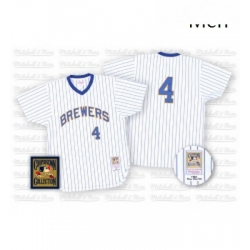 Mens Mitchell and Ness Milwaukee Brewers 4 Paul Molitor Replica WhiteBlue Strip Throwback MLB Jersey