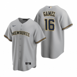 Mens Nike Milwaukee Brewers 16 Ben Gamel Gray Road Stitched Baseball Jersey