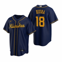 Mens Nike Milwaukee Brewers 18 Keston Hiura Navy Alternate Stitched Baseball Jersey